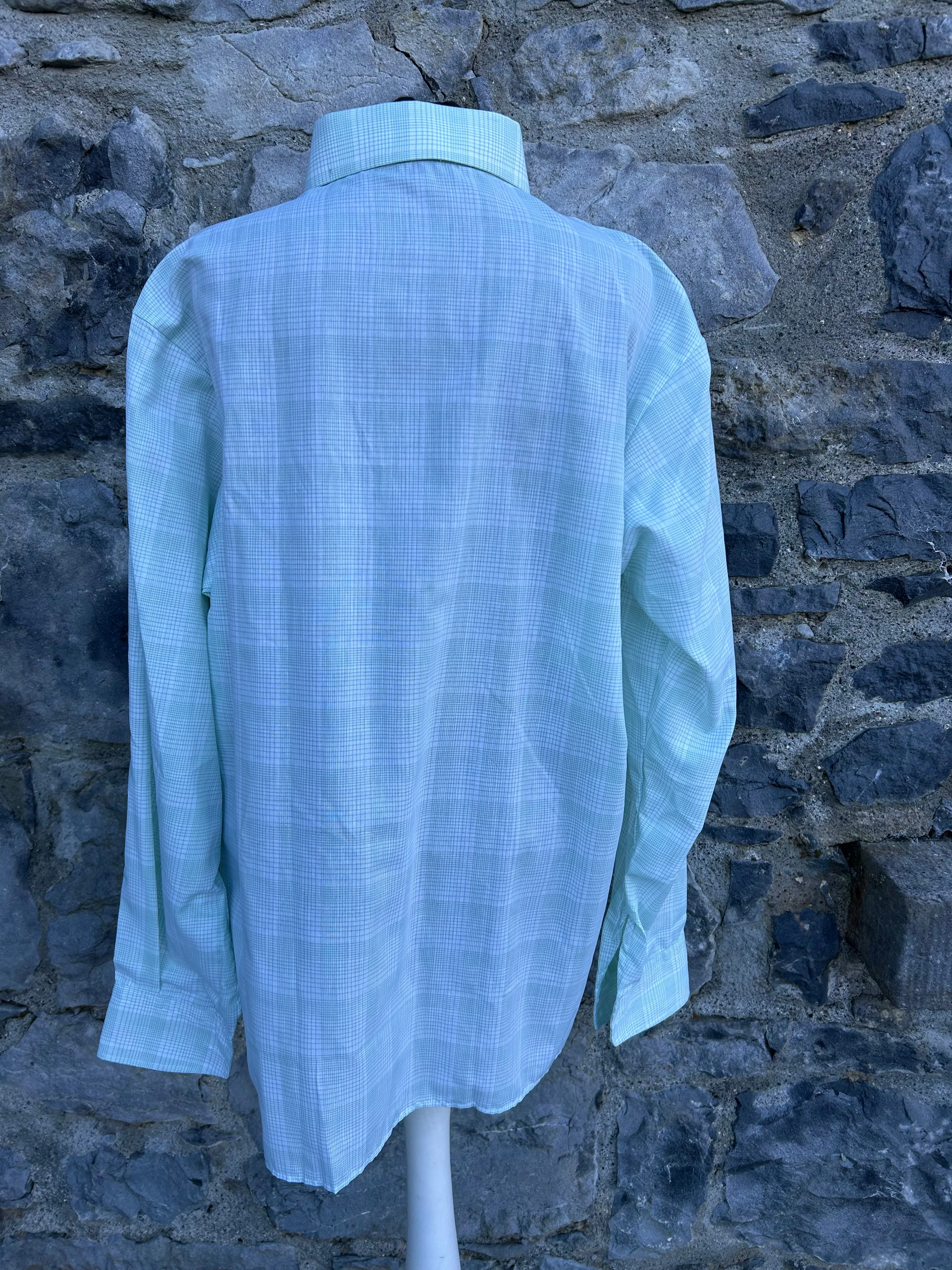 70s pistachio check shirt Large