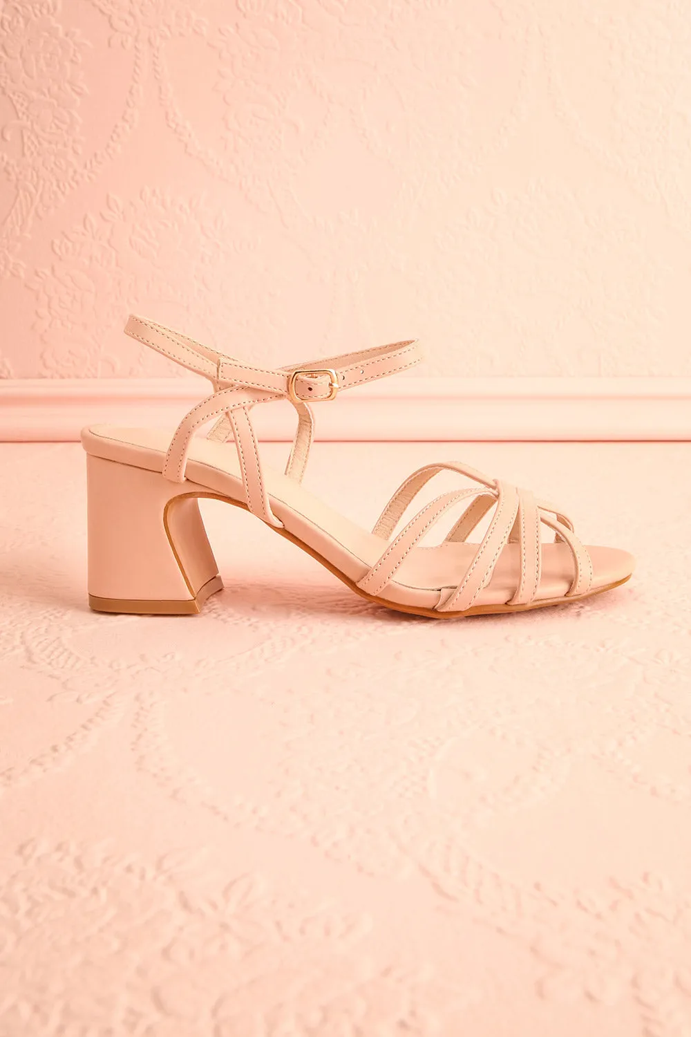 Ajourne | Strappy Beige Heeled Sandals