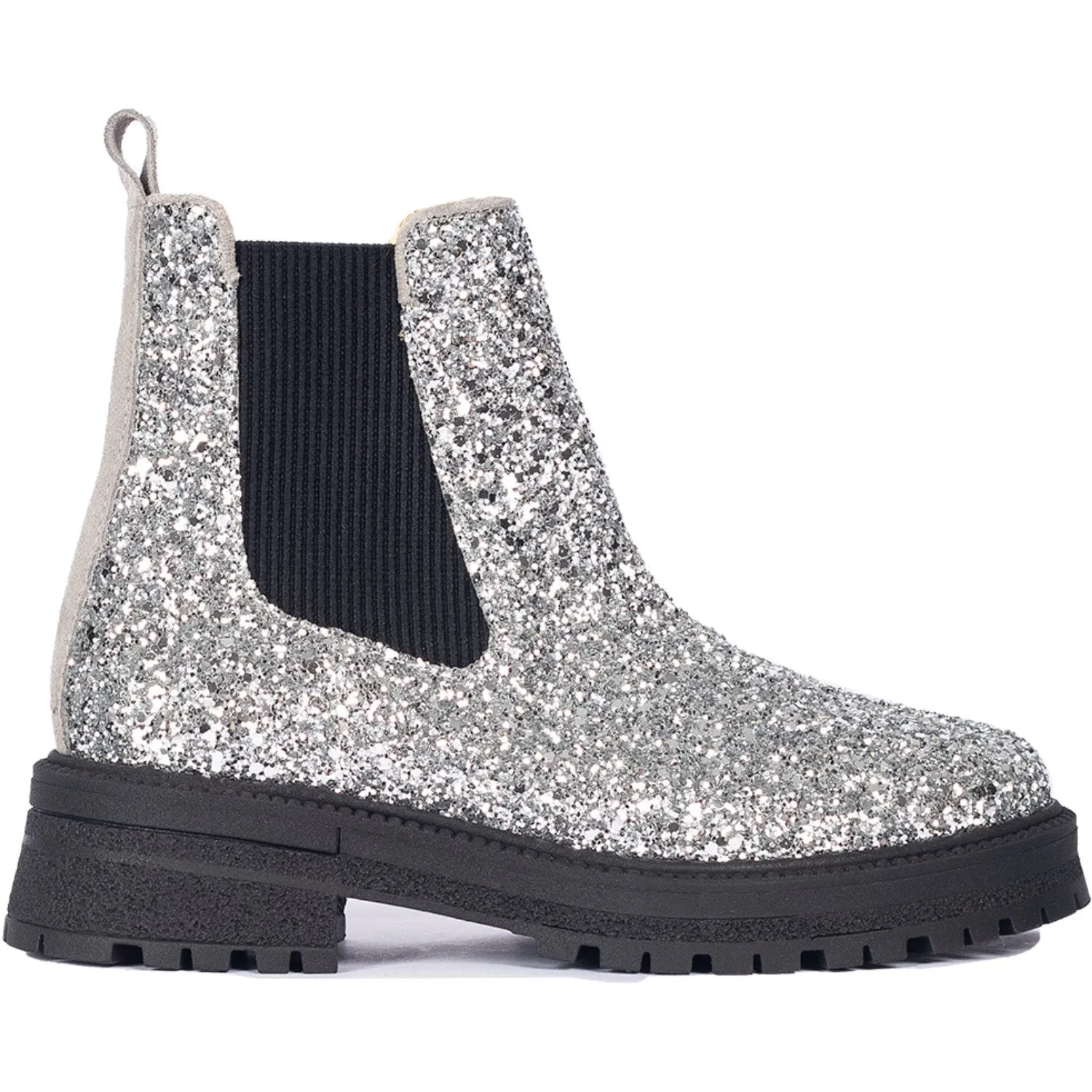 Angulus Silver Glitter/Gray/Black Glitter Chelsea Boot P Trackl