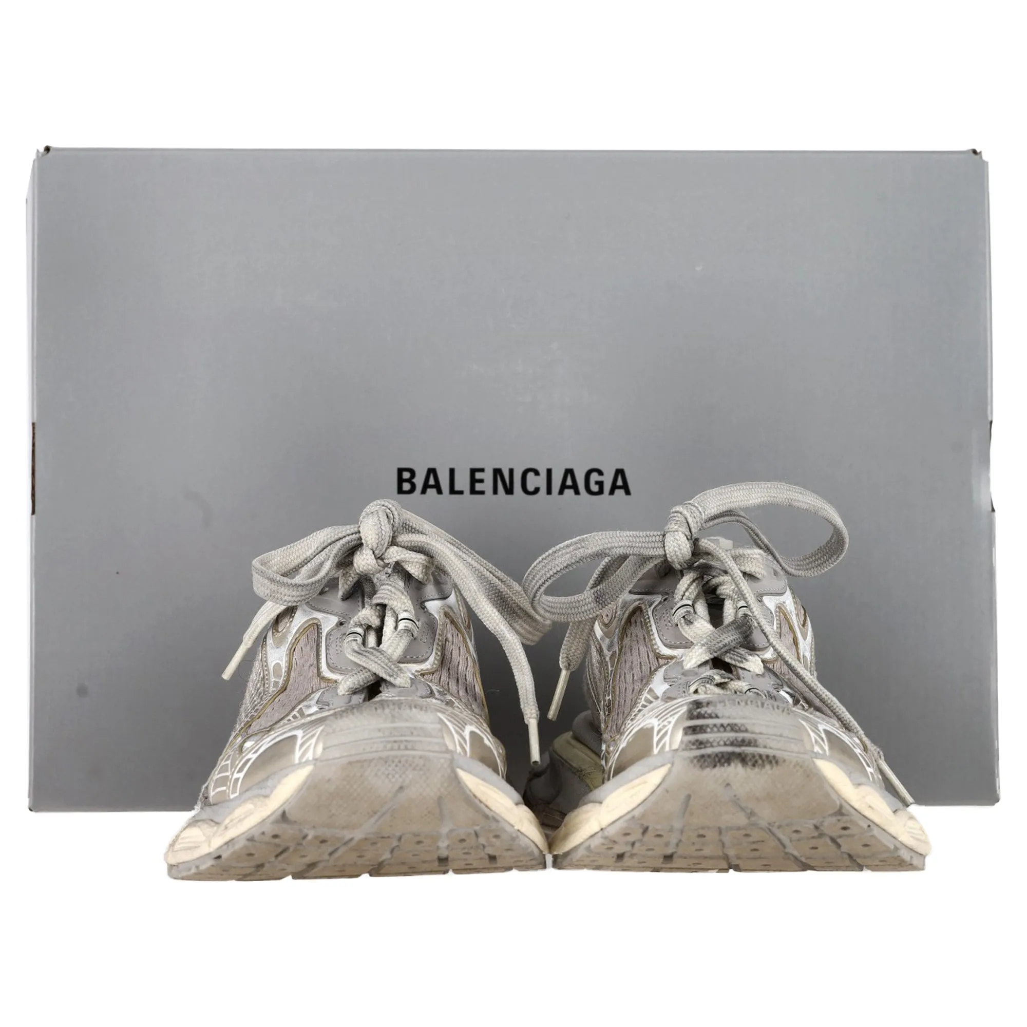 Balenciaga 3XL Distressed Sneakers in Beige Polyurethane