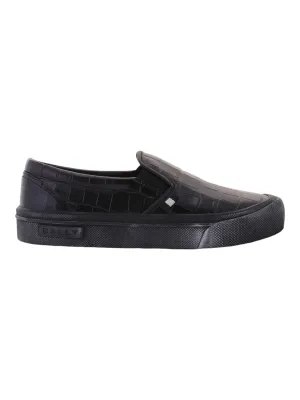 Bally Leory 6305333 Men's Black Croc Embossed Leather Sneakers