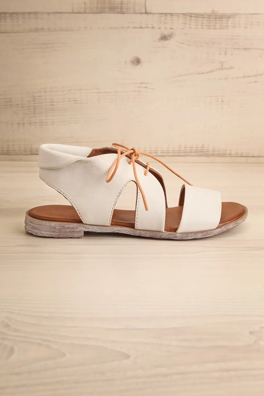 Castella White | Faux Leather Lace-Up Sandals