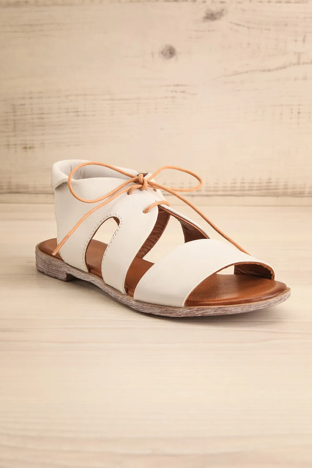 Castella White | Faux Leather Lace-Up Sandals