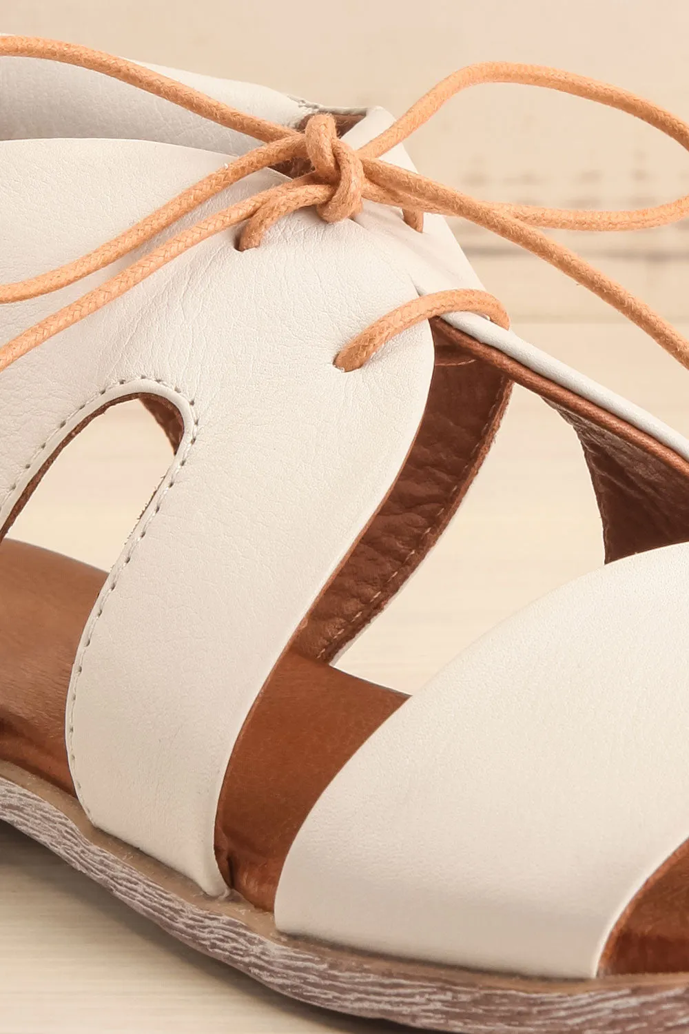 Castella White | Faux Leather Lace-Up Sandals