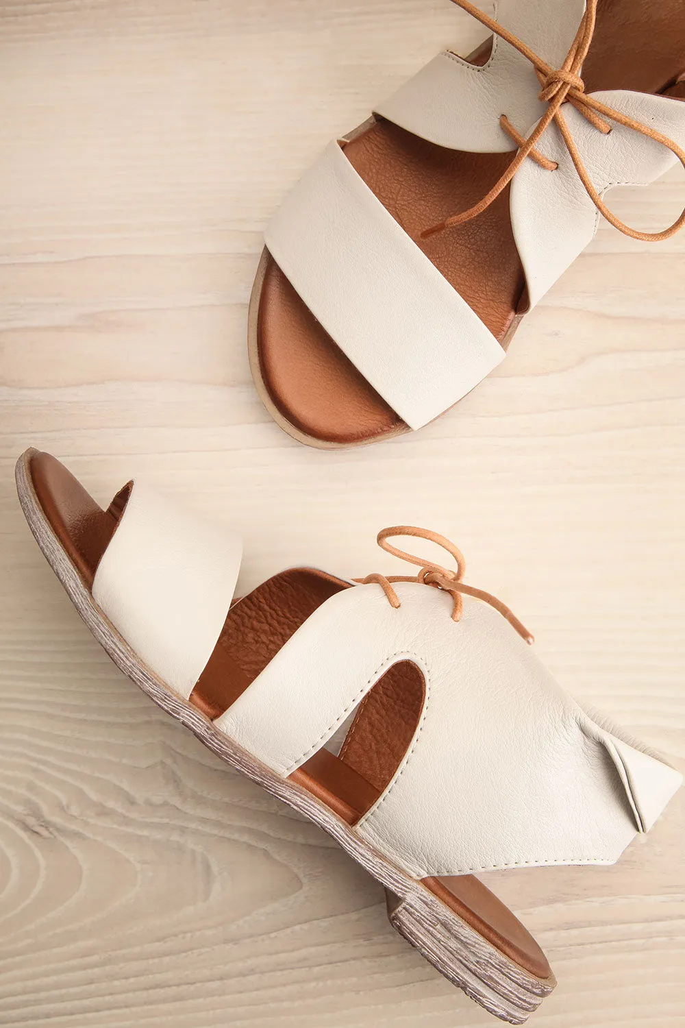 Castella White | Faux Leather Lace-Up Sandals