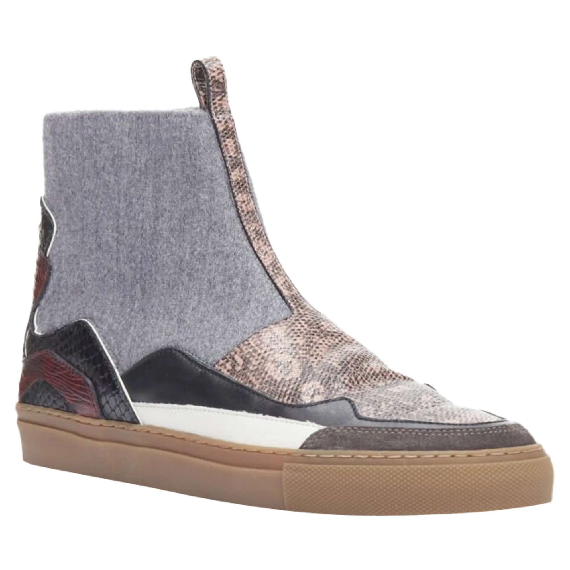 Dries Van Noten printed leather wool high top sneaker