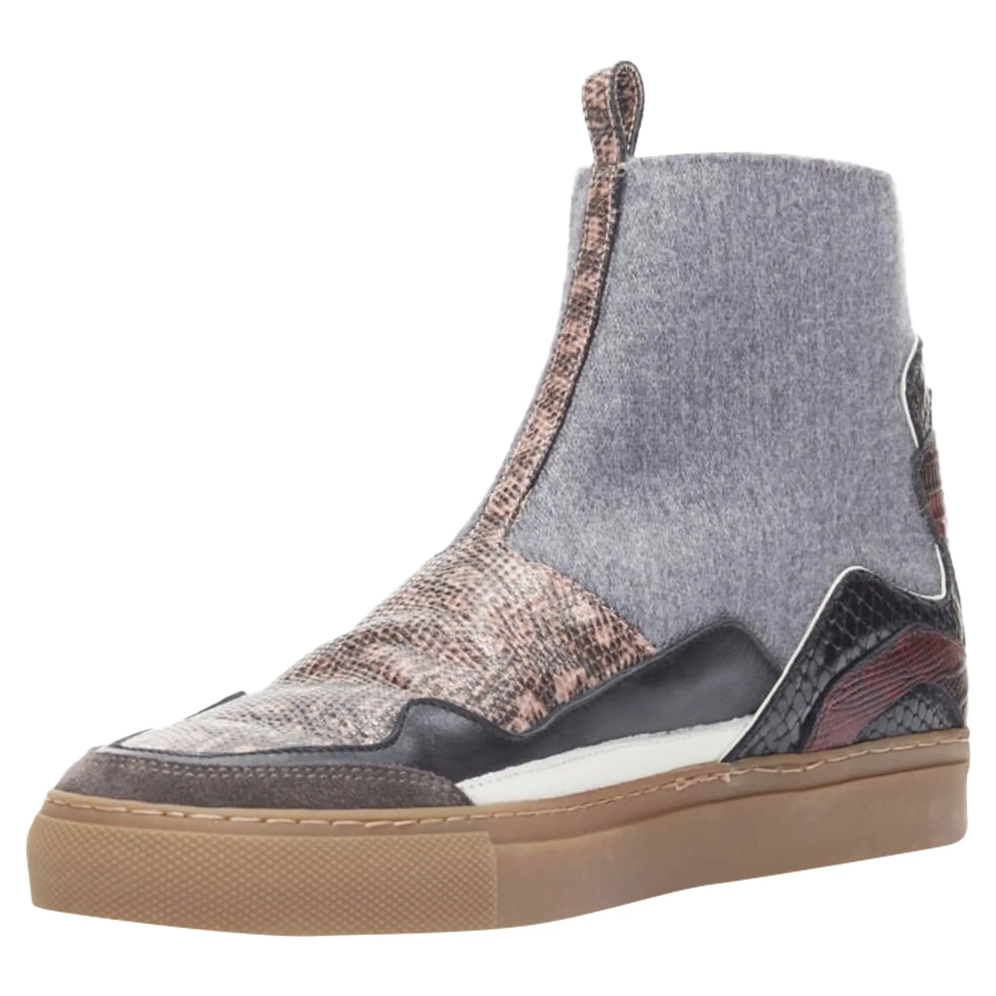 Dries Van Noten printed leather wool high top sneaker