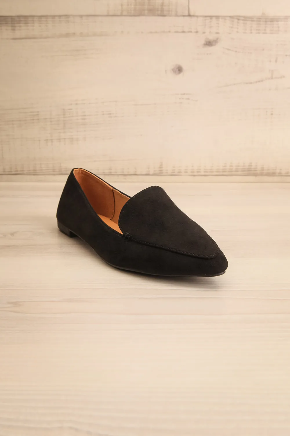 Facille Black | Pointed Faux-Suede Loafers