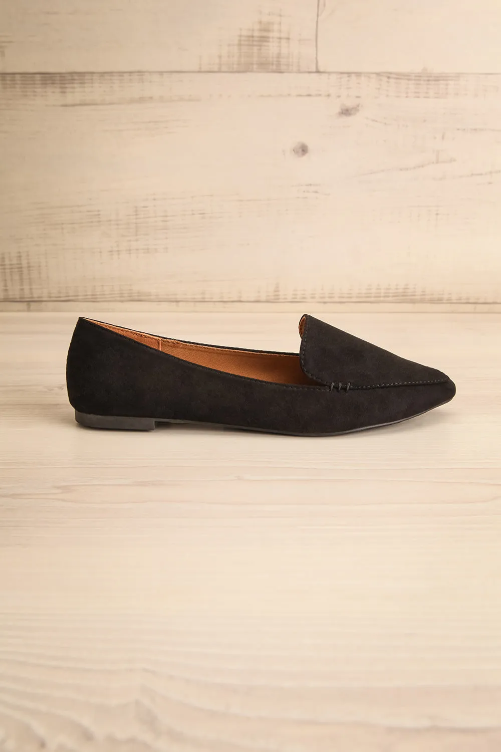 Facille Black | Pointed Faux-Suede Loafers