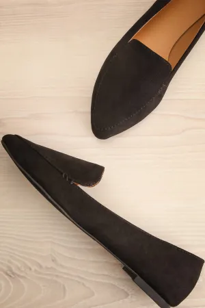 Facille Black | Pointed Faux-Suede Loafers