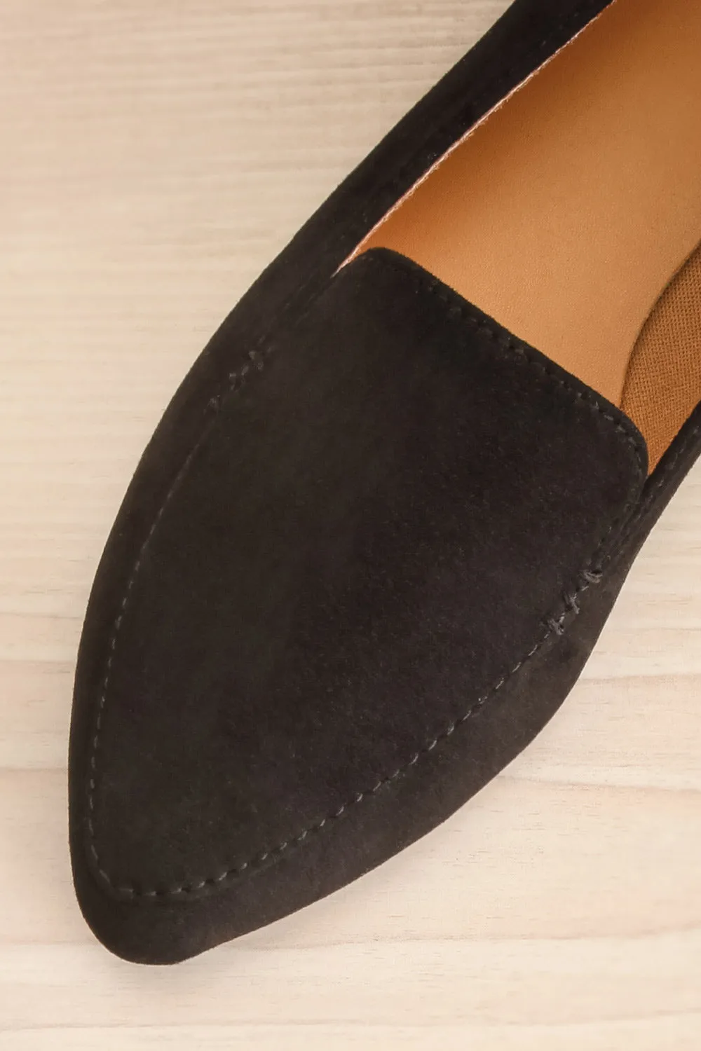 Facille Black | Pointed Faux-Suede Loafers