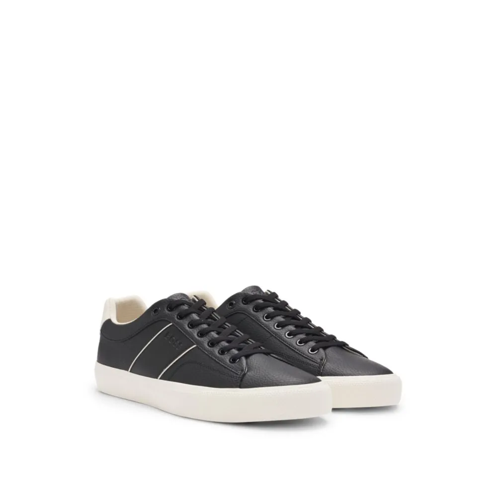 Faux-leather trainers with plain and grained textures