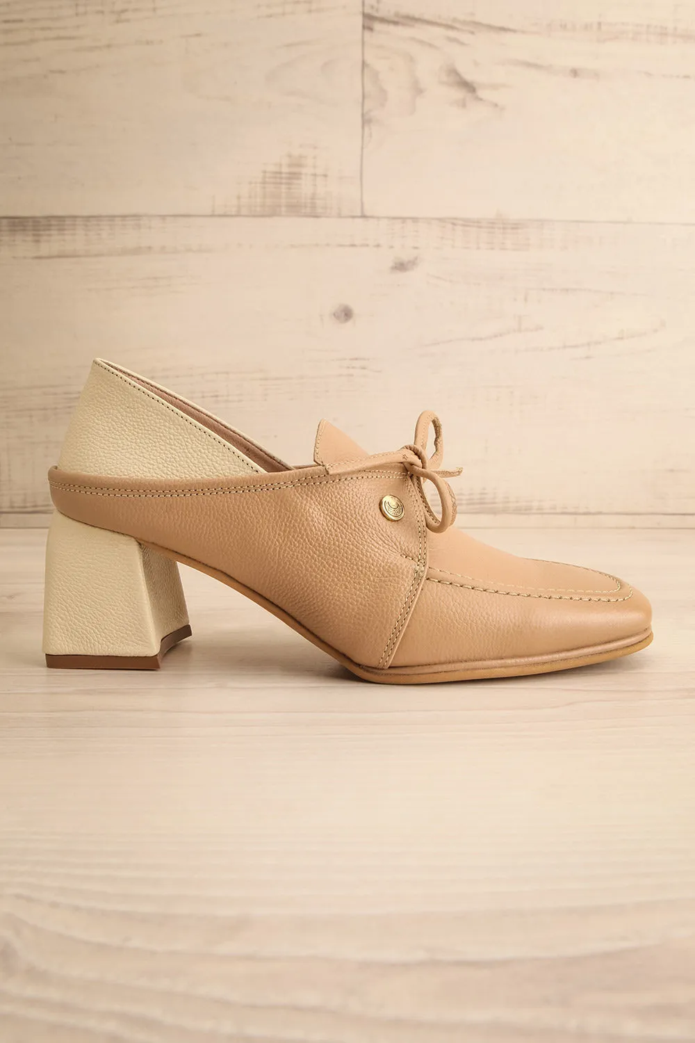 Focus Beige | Bicolored Heeled Loafer