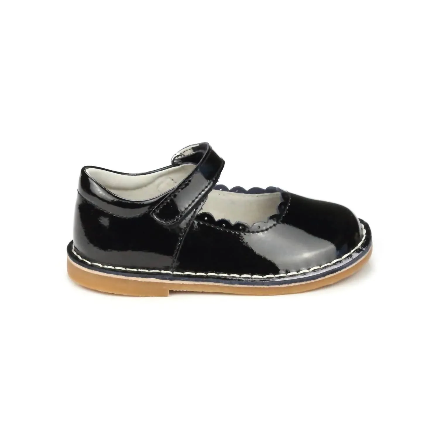Girls Caitlin Scalloped Mary Jane Shoes In Patent Black