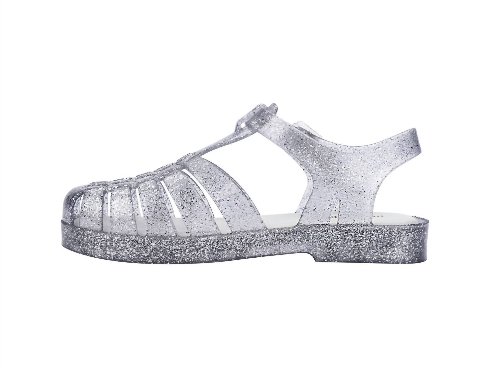 Girl's Possession Shiny Sandal In Clear Glitter/silver