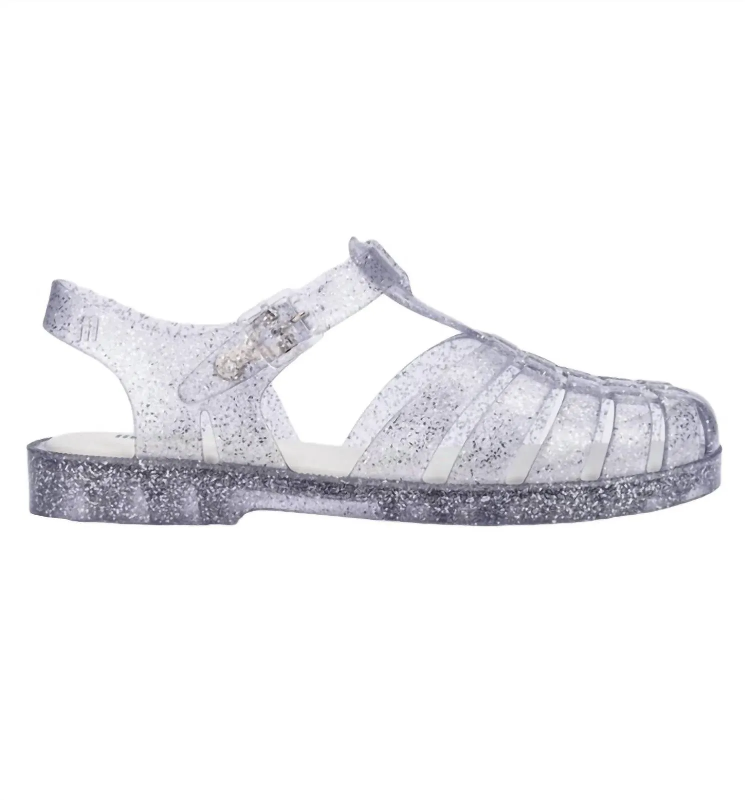 Girl's Possession Shiny Sandal In Clear Glitter/silver