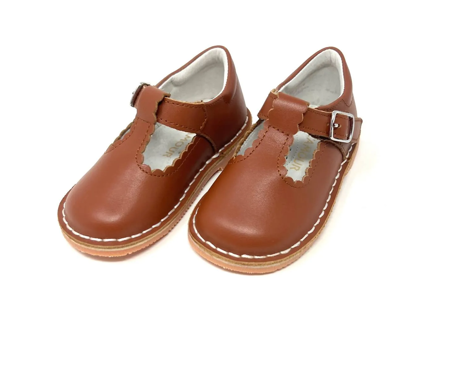 Girl's Selina Scalloped Mary Jane Shoes In Cognac