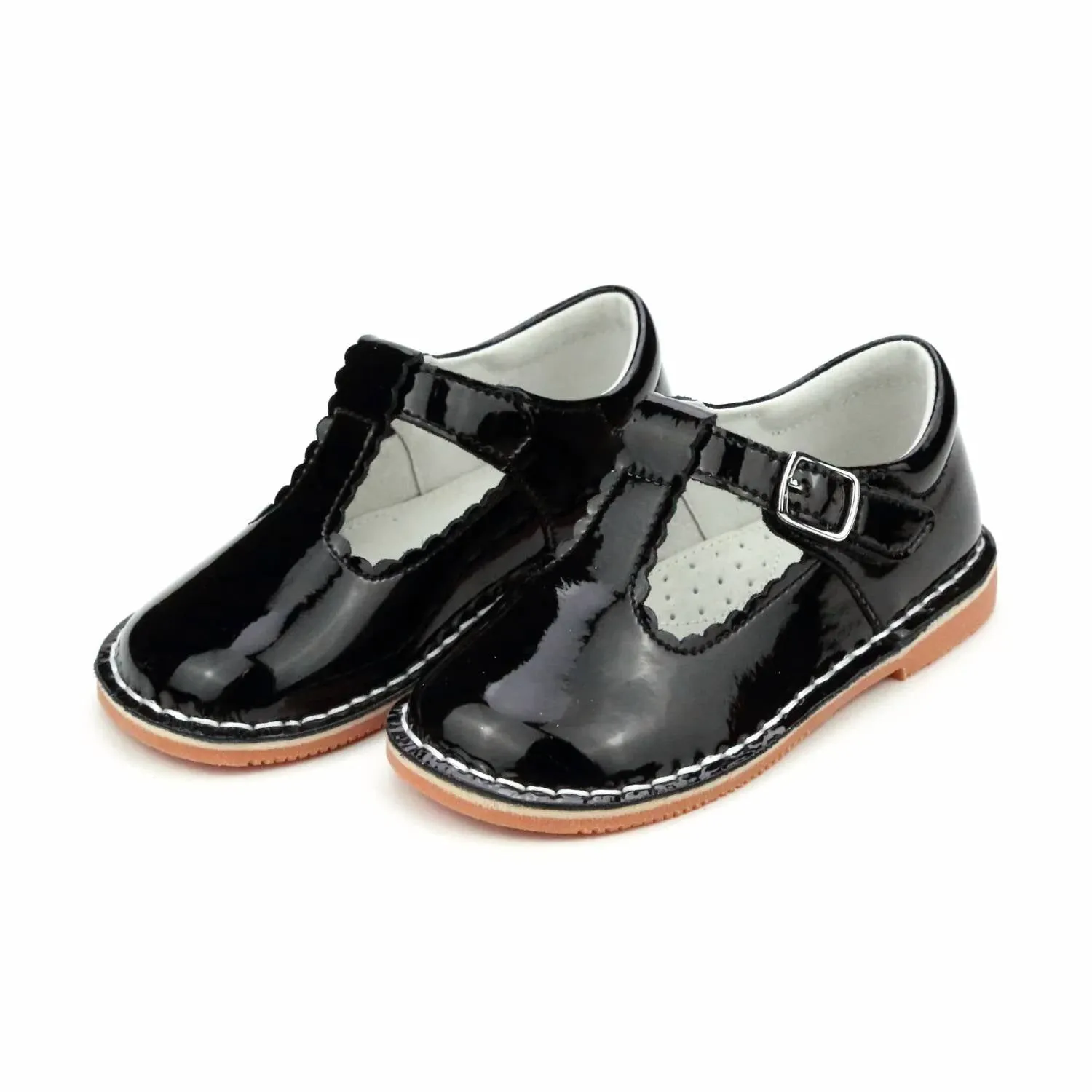 Girl's Selina Scalloped Mary Jane Shoes In Patent Black