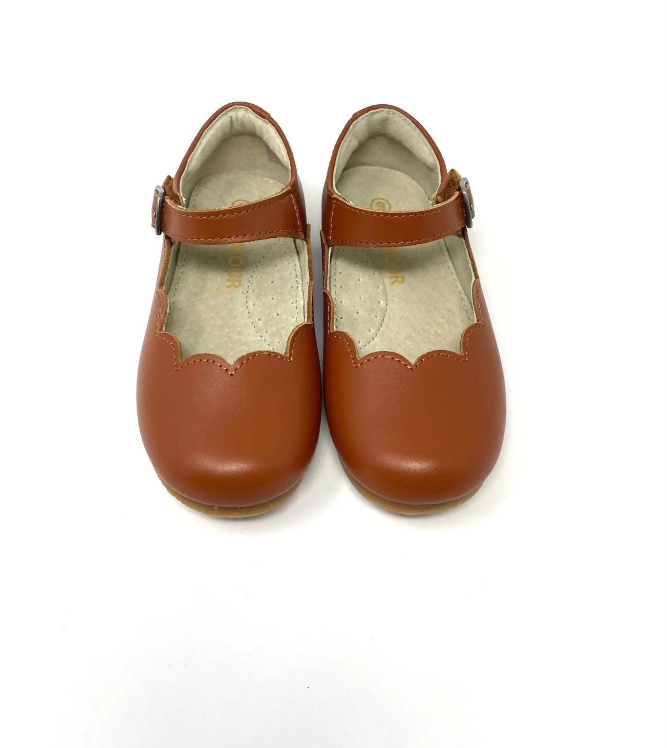 Girl's Sonia Scalloped Flat Shoes In Cognac