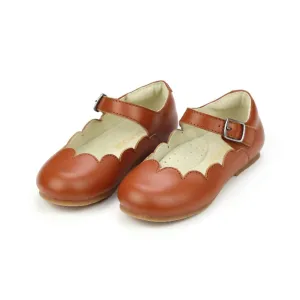 Girl's Sonia Scalloped Flat Shoes In Cognac