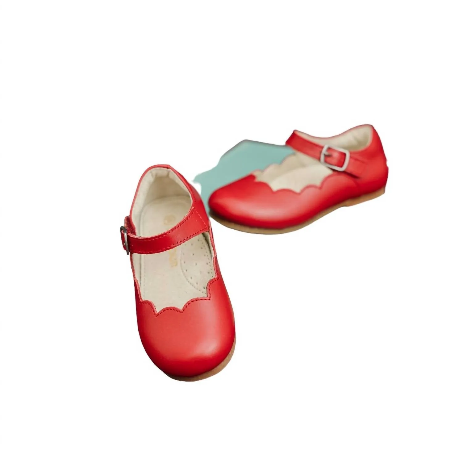 Girl's Sonia Scalloped Flat Shoes In Red
