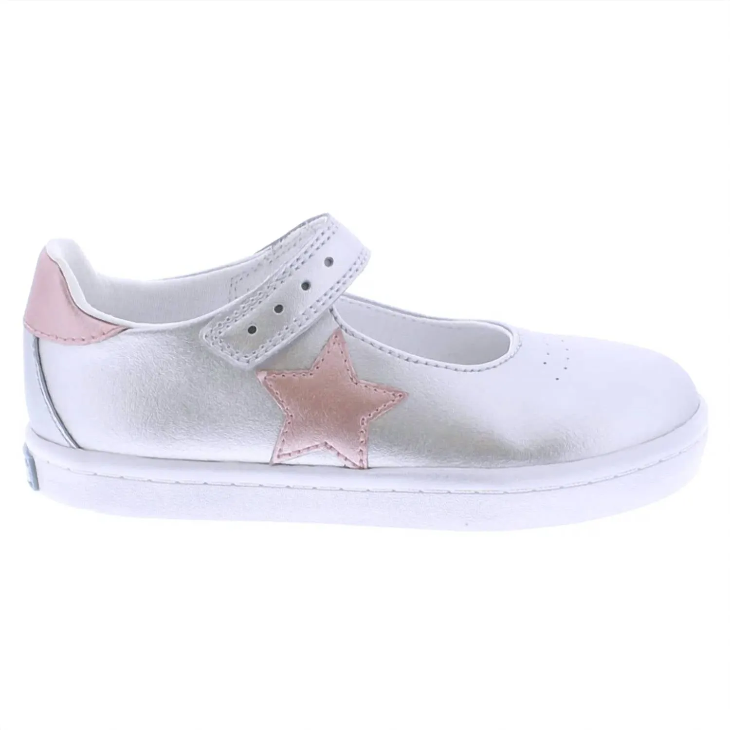 Girl's Stella Flat Shoes In Silver/rose Gold Leather
