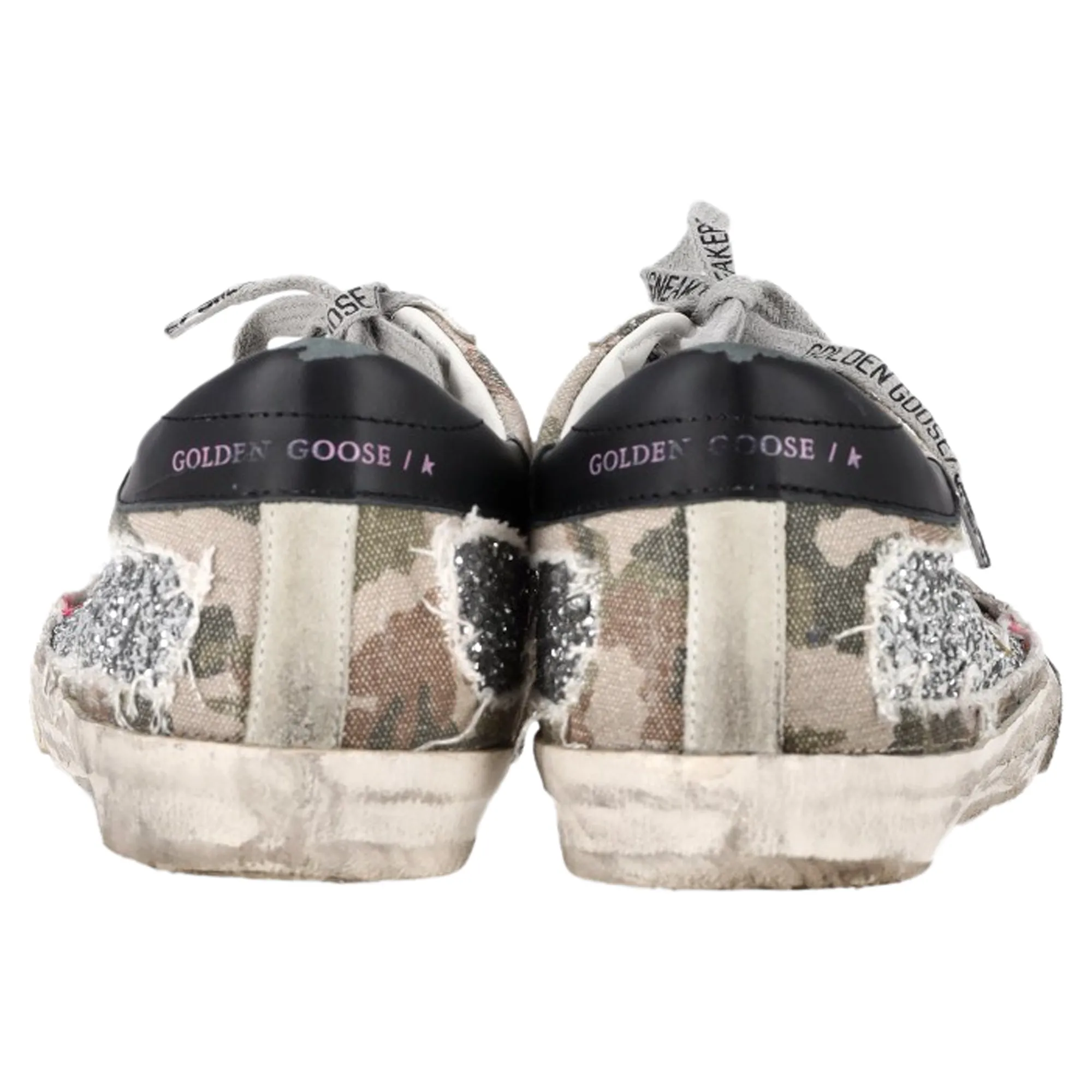 Golden Goose Super-Star Glittered Camo Sneakers in Multicolor Canvas