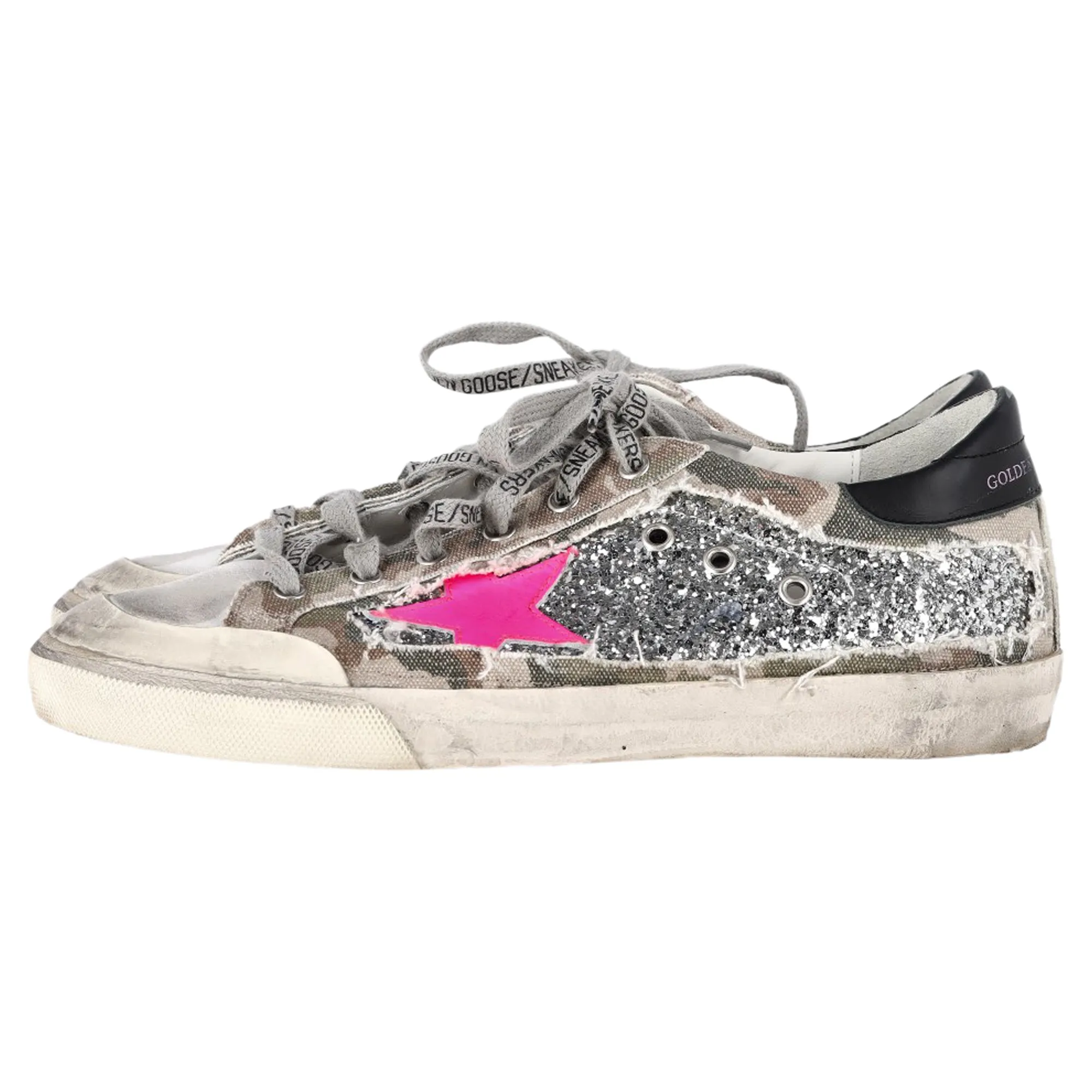Golden Goose Super-Star Glittered Camo Sneakers in Multicolor Canvas