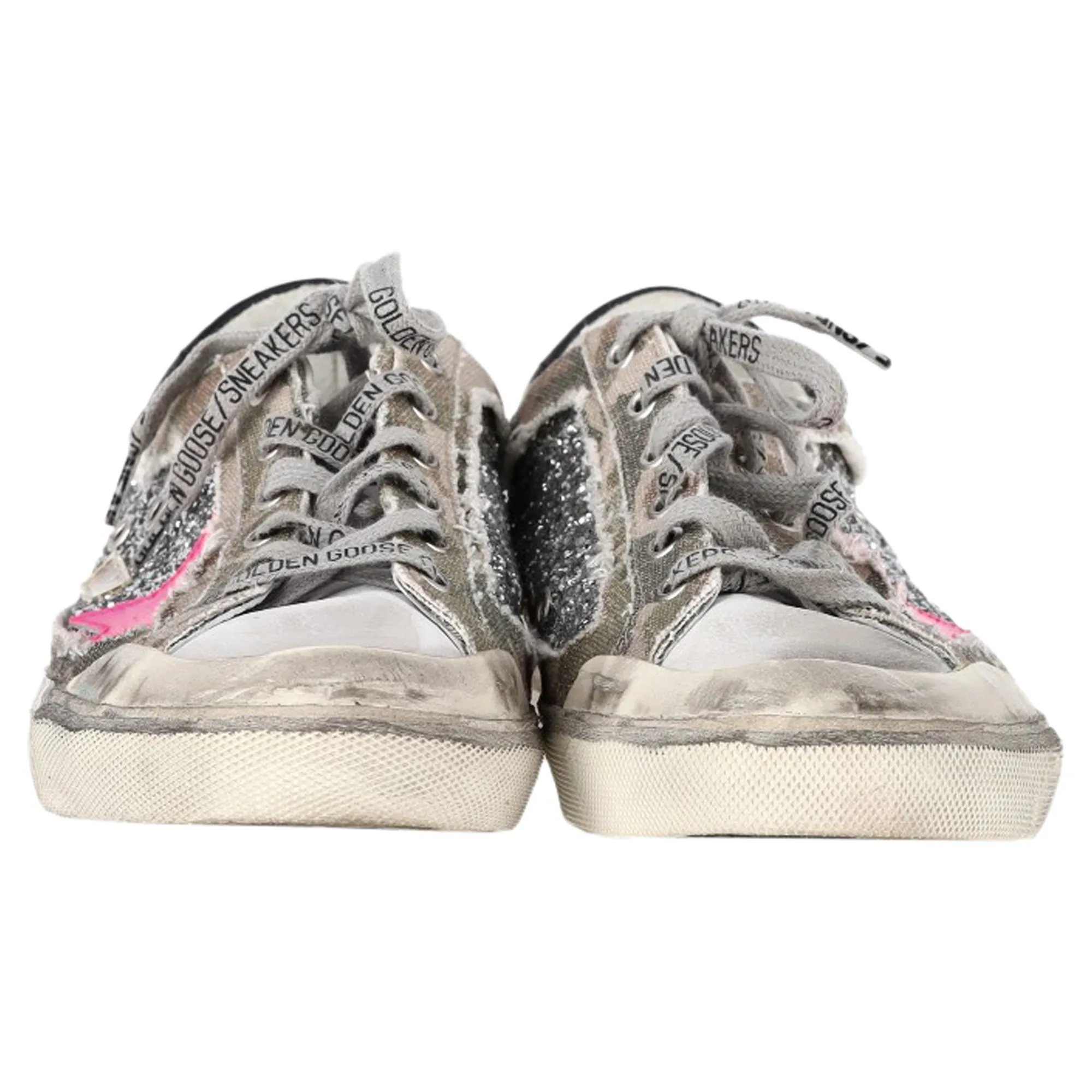 Golden Goose Super-Star Glittered Camo Sneakers in Multicolor Canvas