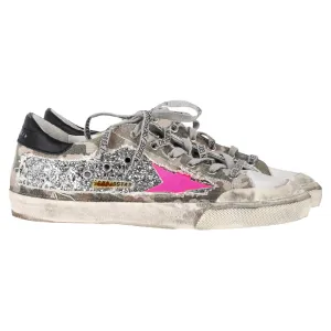 Golden Goose Super-Star Glittered Camo Sneakers in Multicolor Canvas