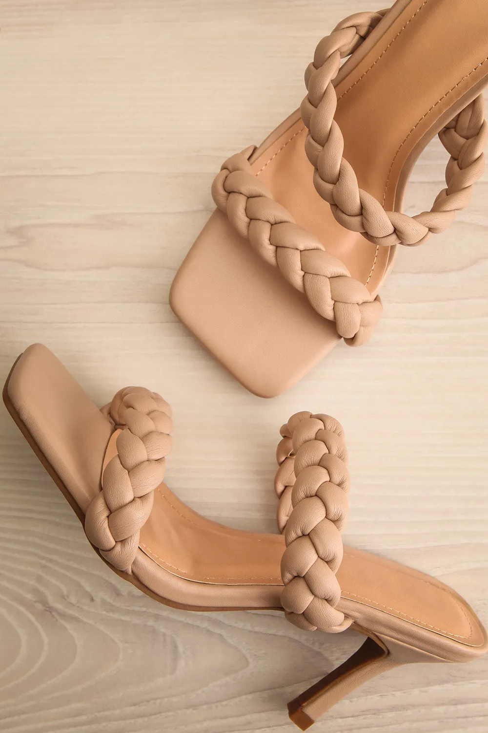 Hirna Beige | Faux Leather Heeled Sandals