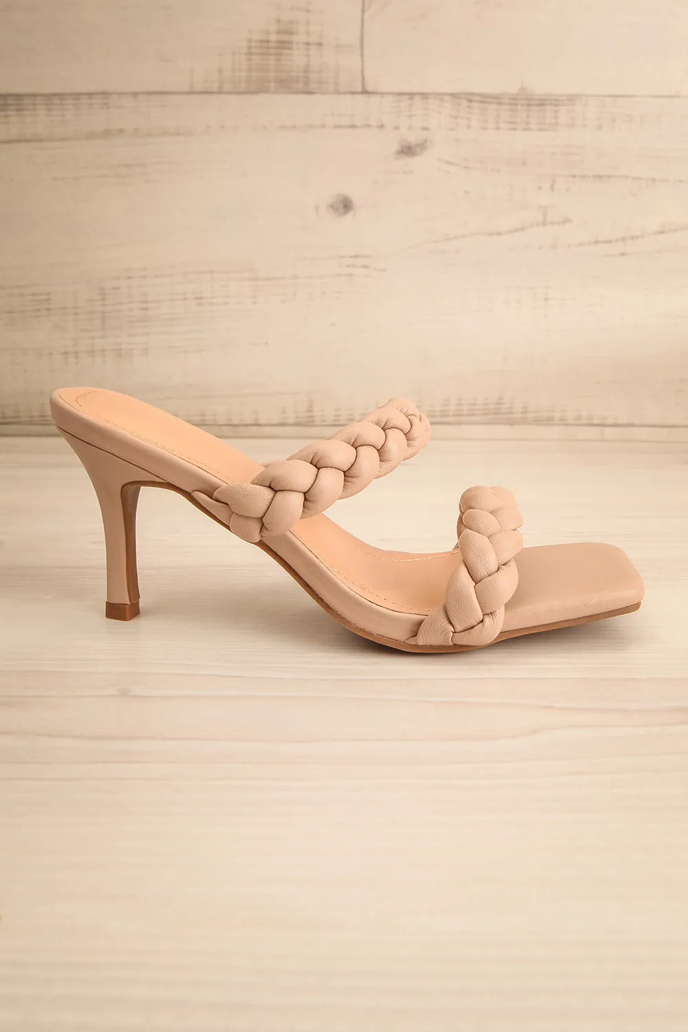 Hirna Beige | Faux Leather Heeled Sandals