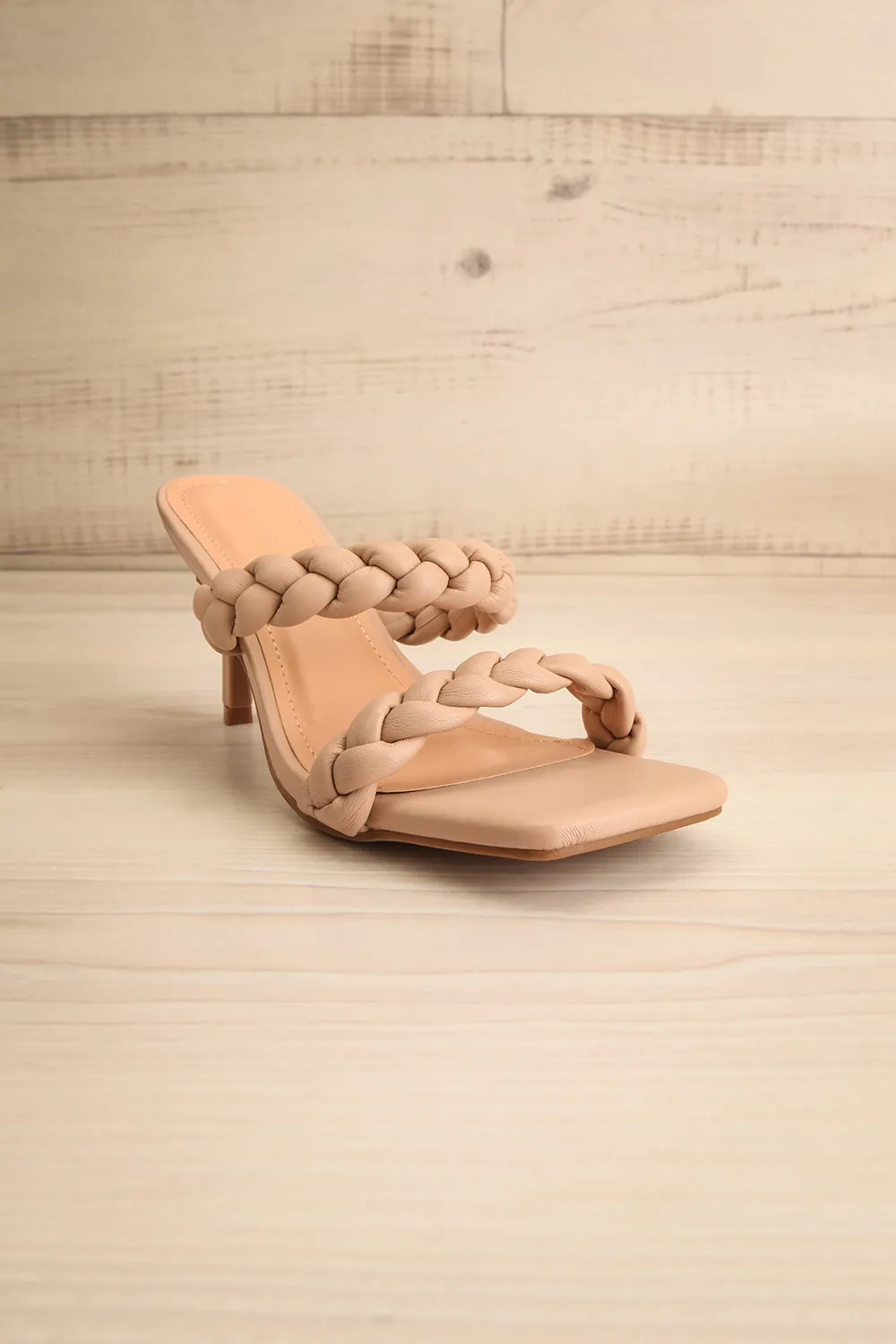 Hirna Beige | Faux Leather Heeled Sandals