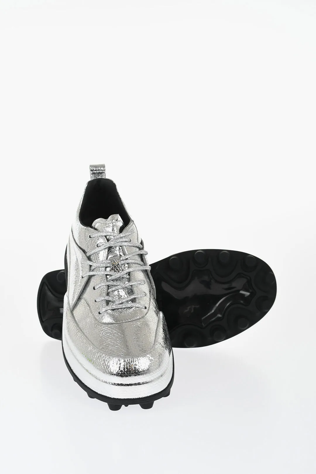 Jil Sander Textured Lam Leather Lcae-Up Sneakers