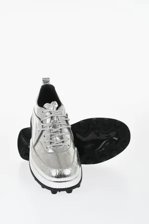 Jil Sander Textured Lam Leather Lcae-Up Sneakers