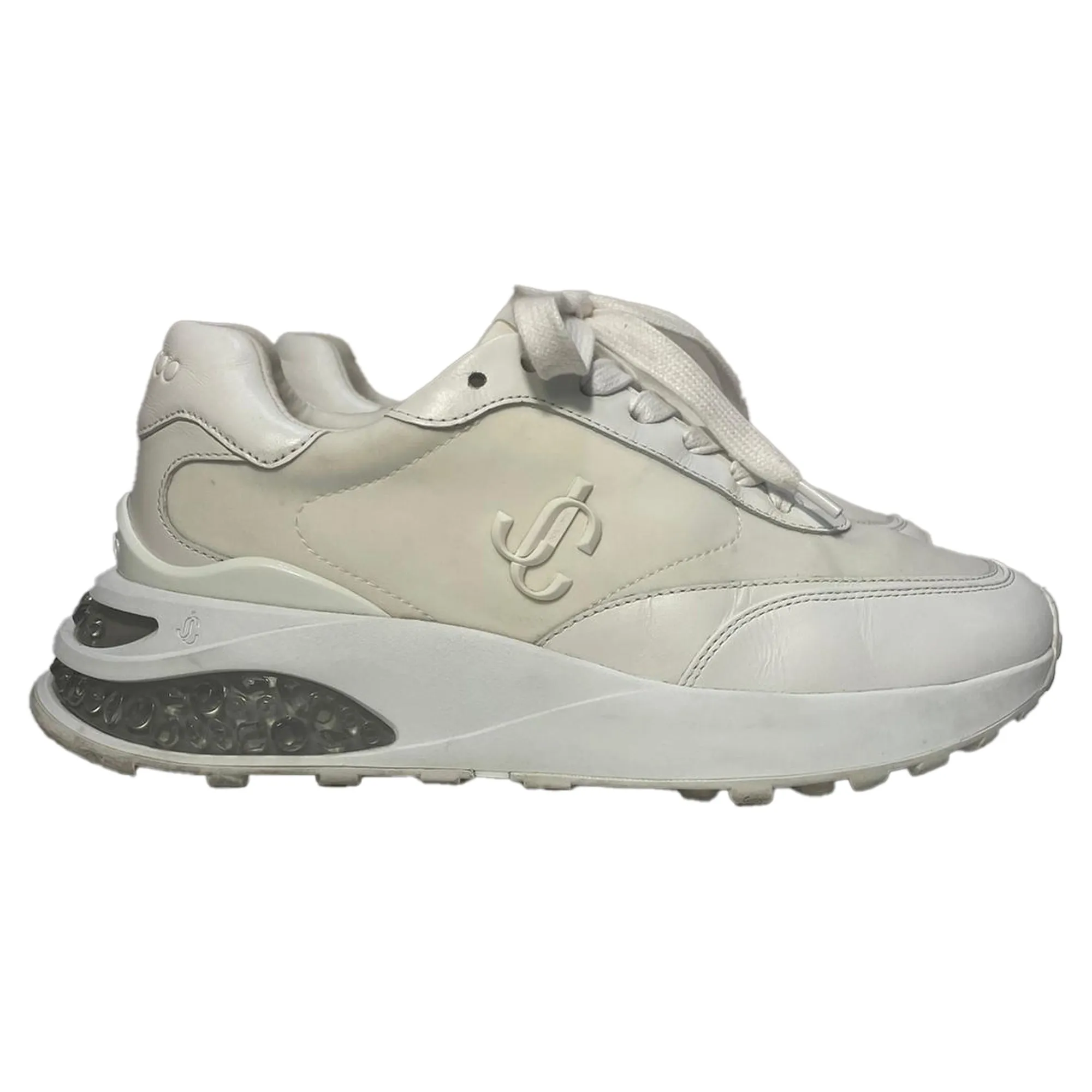 Jimmy Choo Memphis Lace-Up Sneakers in White Leather and Nylon