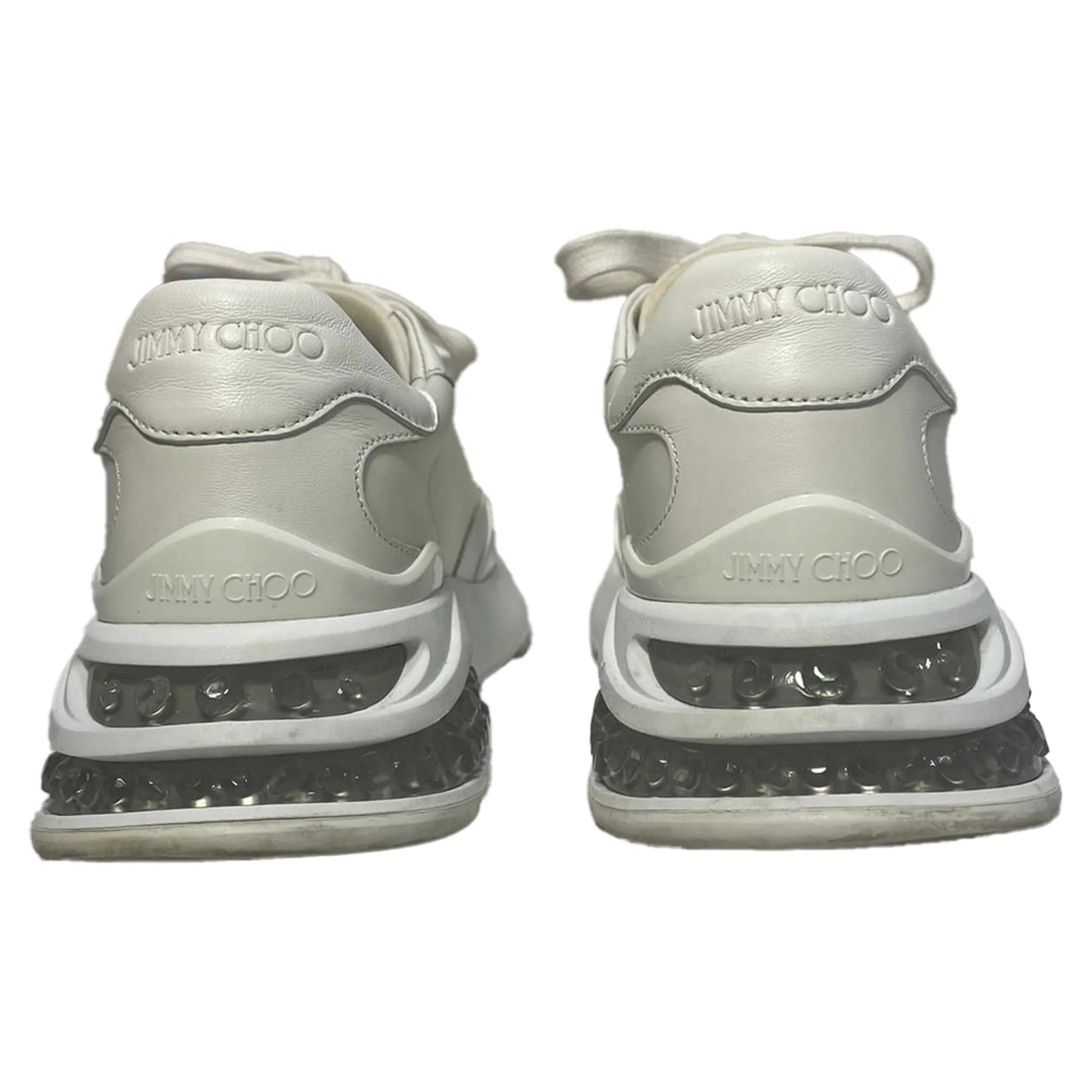 Jimmy Choo Memphis Lace-Up Sneakers in White Leather and Nylon