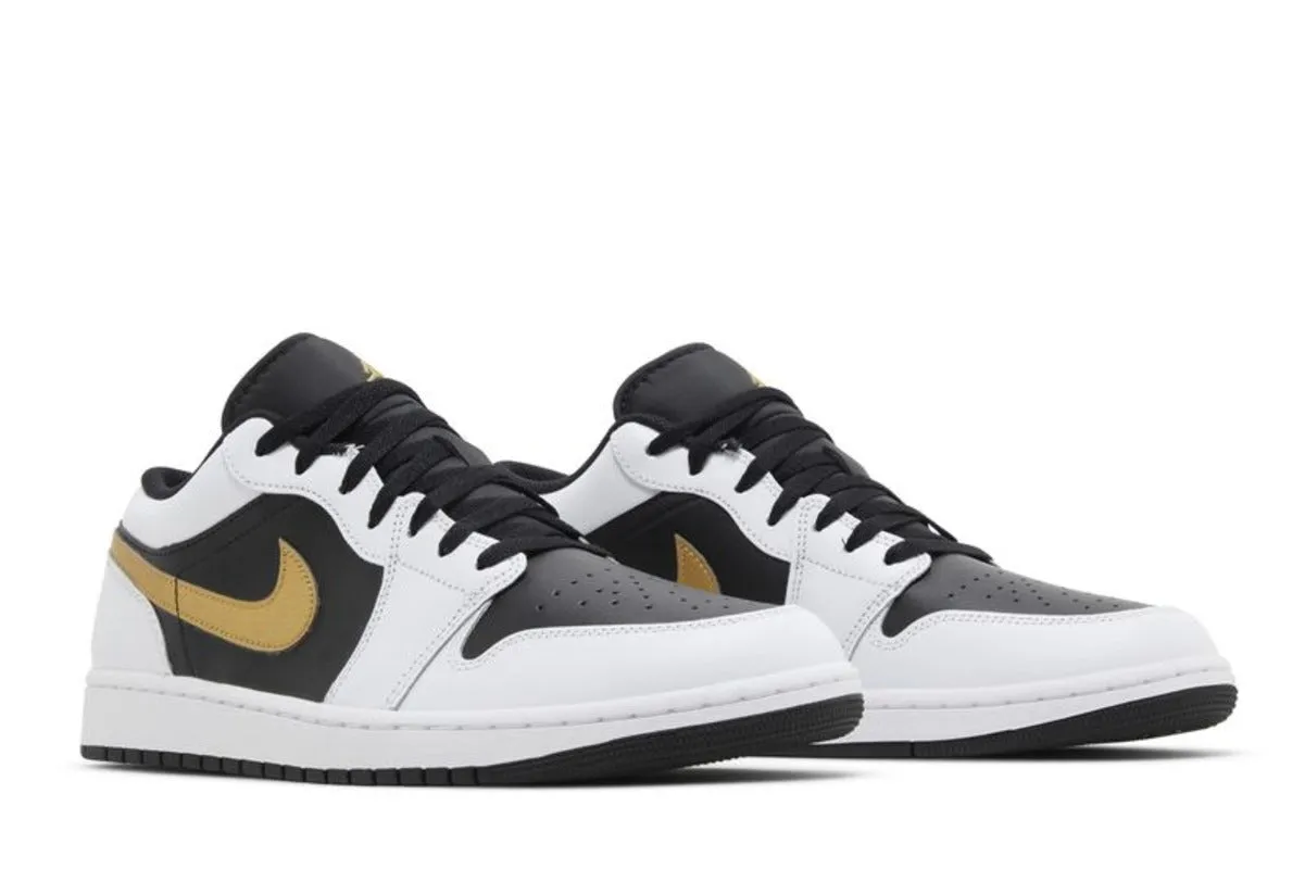 Jordan 1 Low White Black Metallic Gold Swoosh