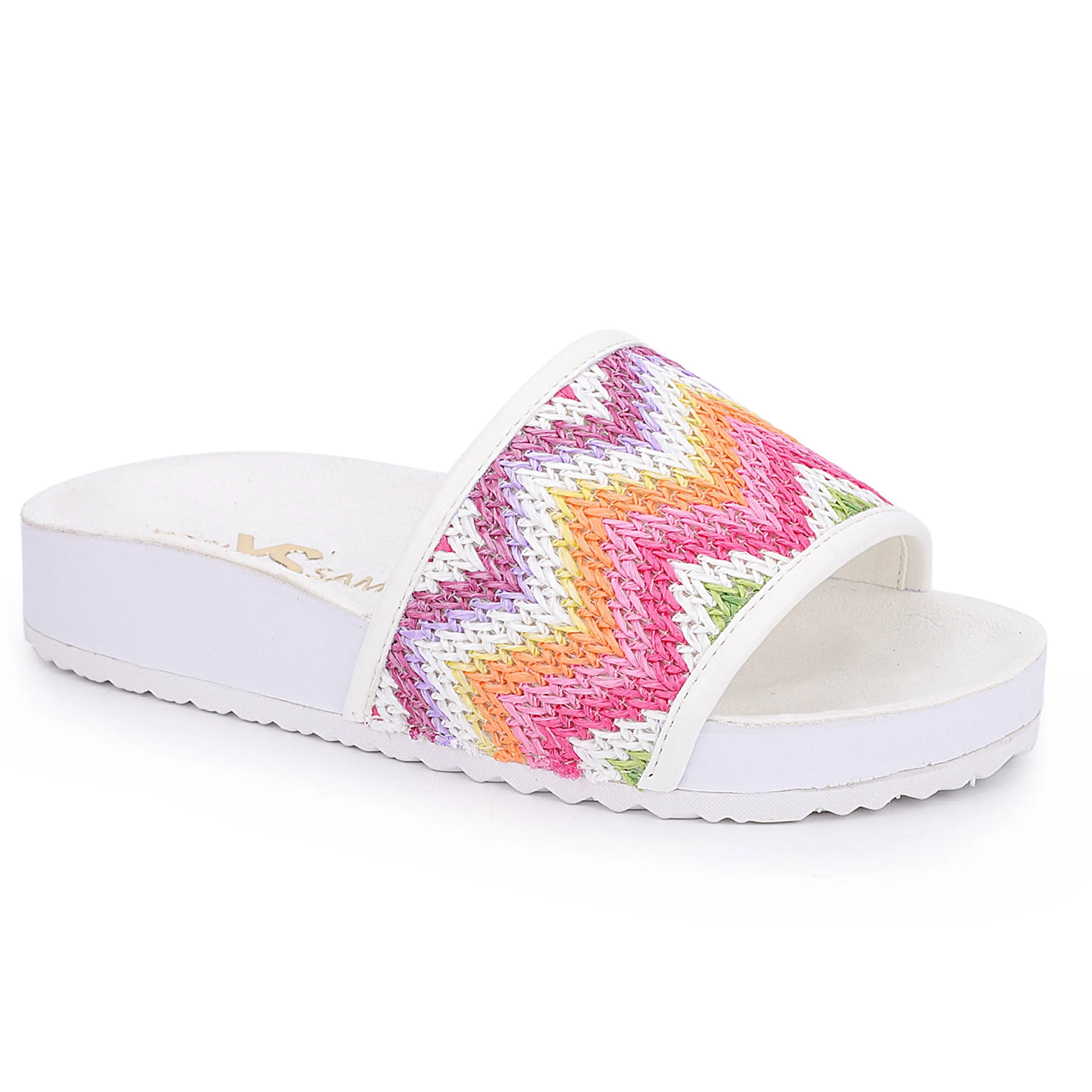 Miss Amber Slide in White Multi Zig Zag - Kids