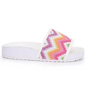 Miss Amber Slide in White Multi Zig Zag - Kids