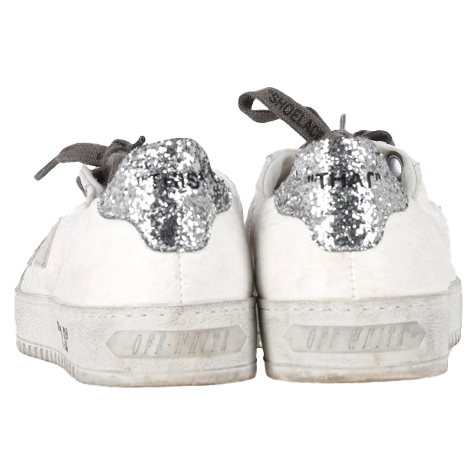 Off-White 2.0  Glitter Detail Lace Low Top Sneakers in White Leather