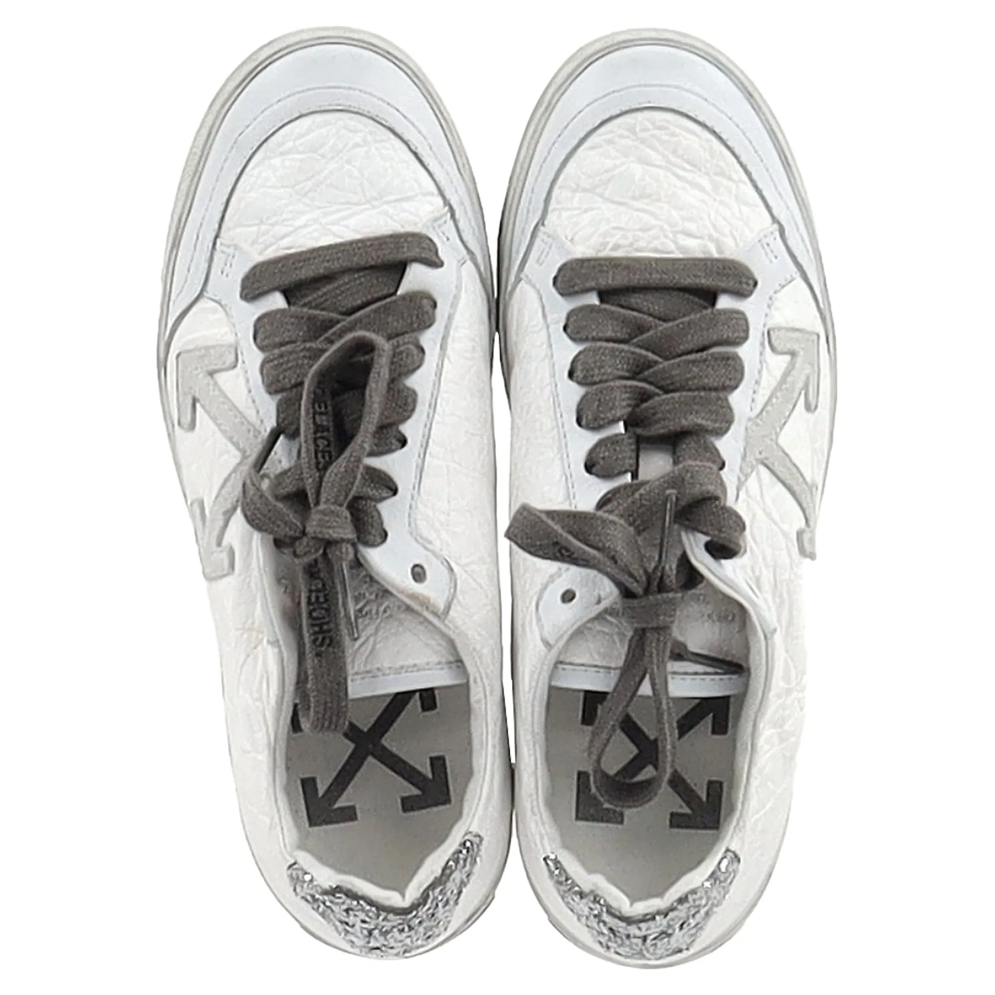 Off-White 2.0  Glitter Detail Lace Low Top Sneakers in White Leather