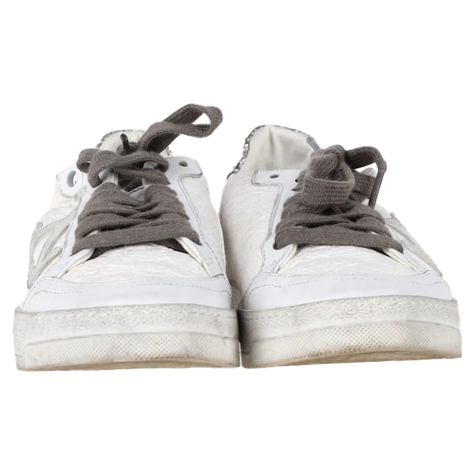 Off-White 2.0  Glitter Detail Lace Low Top Sneakers in White Leather