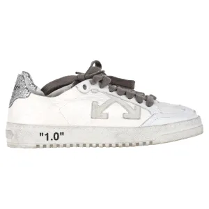 Off-White 2.0  Glitter Detail Lace Low Top Sneakers in White Leather