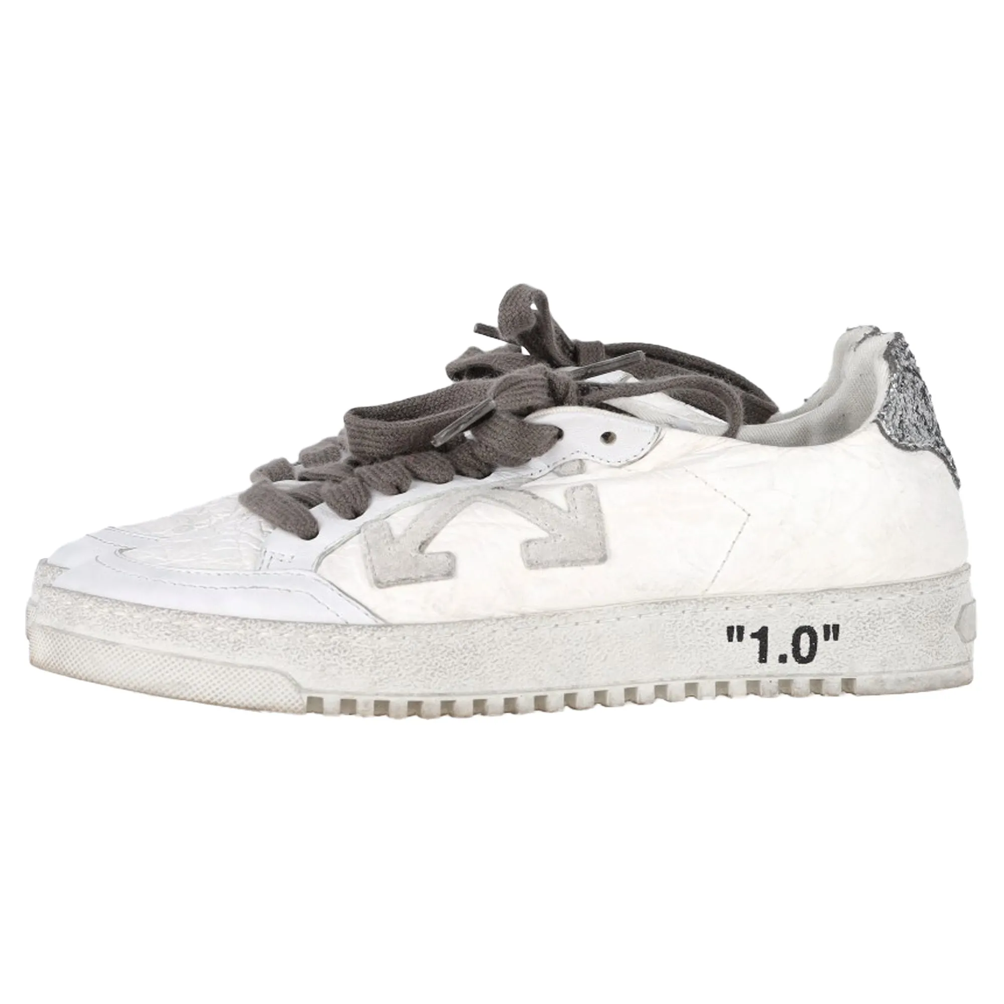 Off-White 2.0  Glitter Detail Lace Low Top Sneakers in White Leather