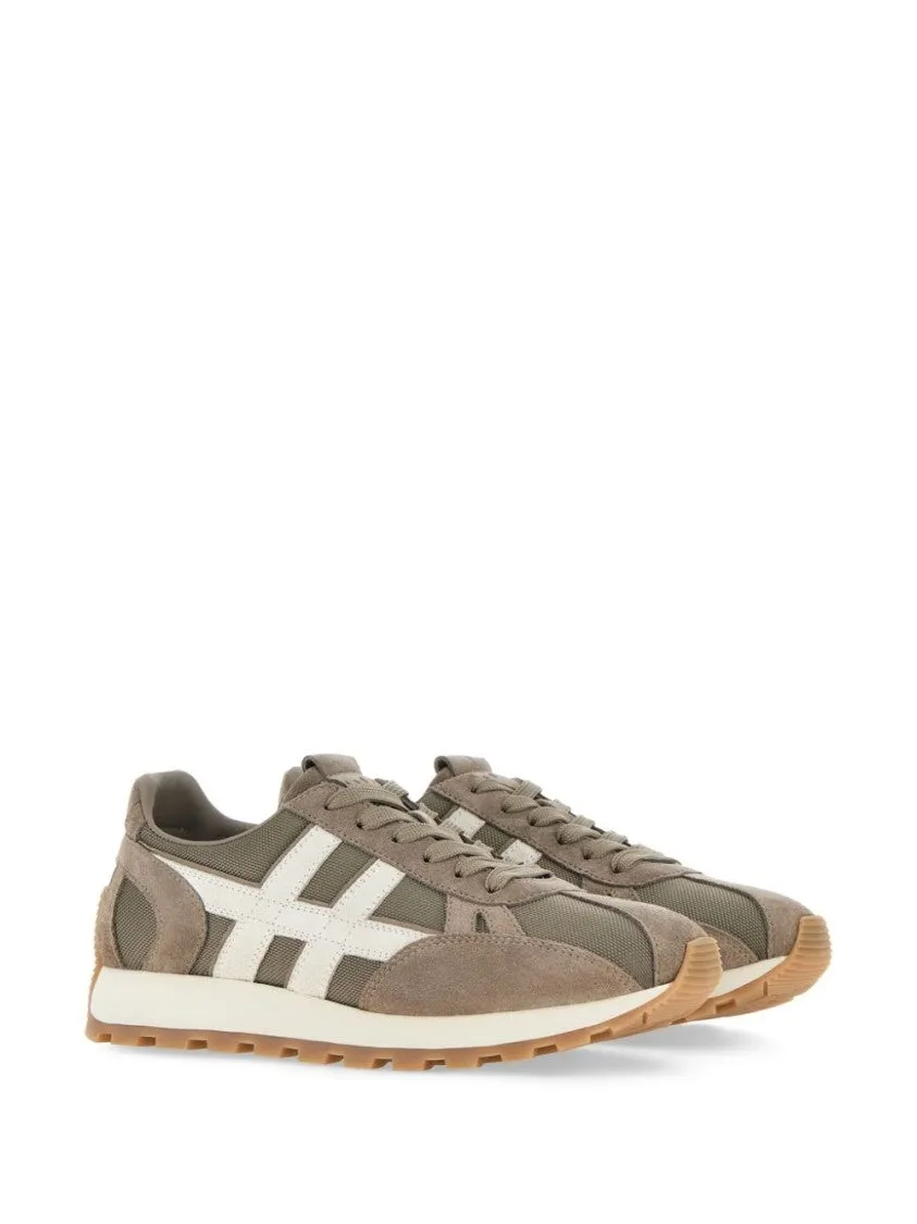 Sporty Beige Sneakers With Textured Suede And Mesh