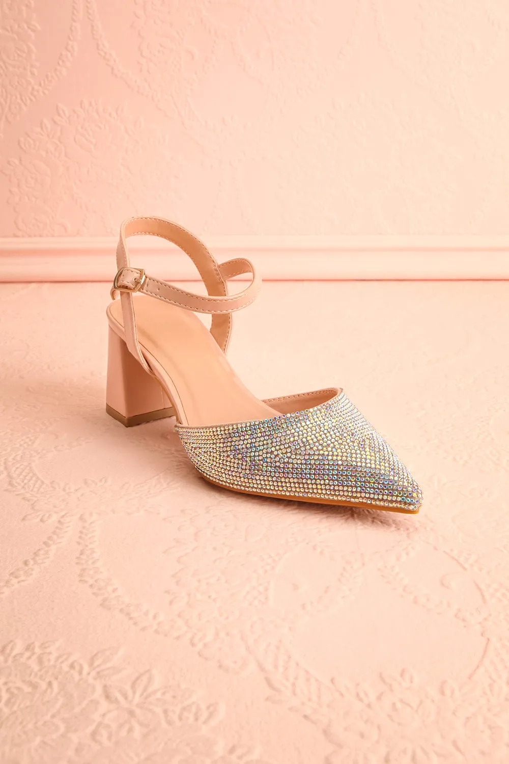 Starlight Beige |Pointed Toe Heel w/ Crystals