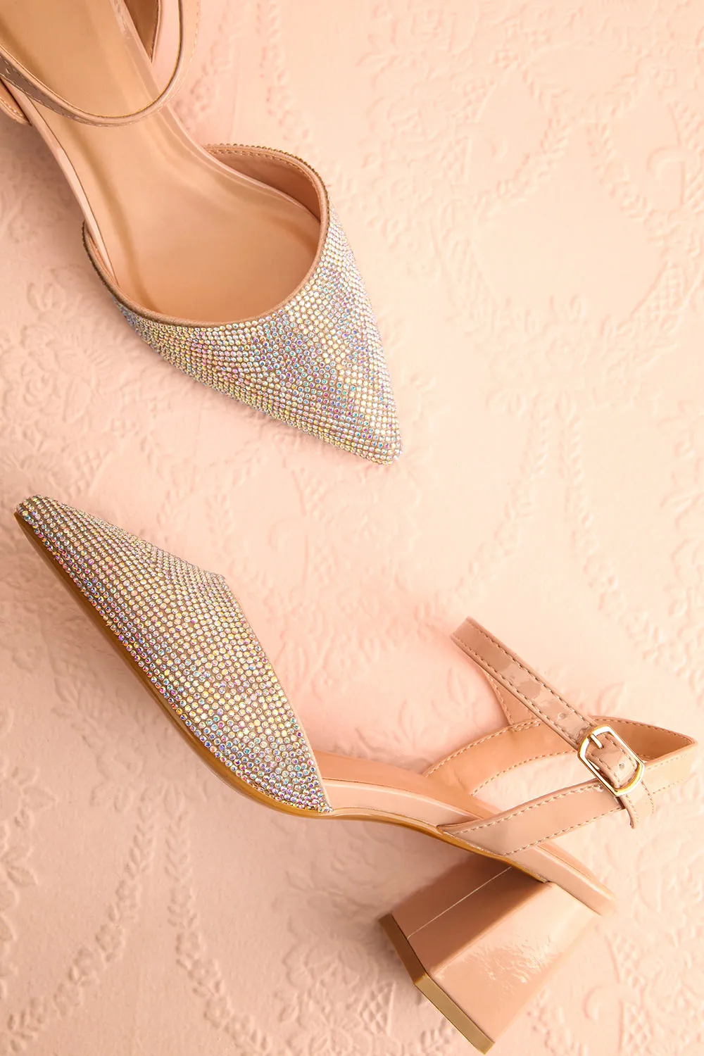 Starlight Beige |Pointed Toe Heel w/ Crystals