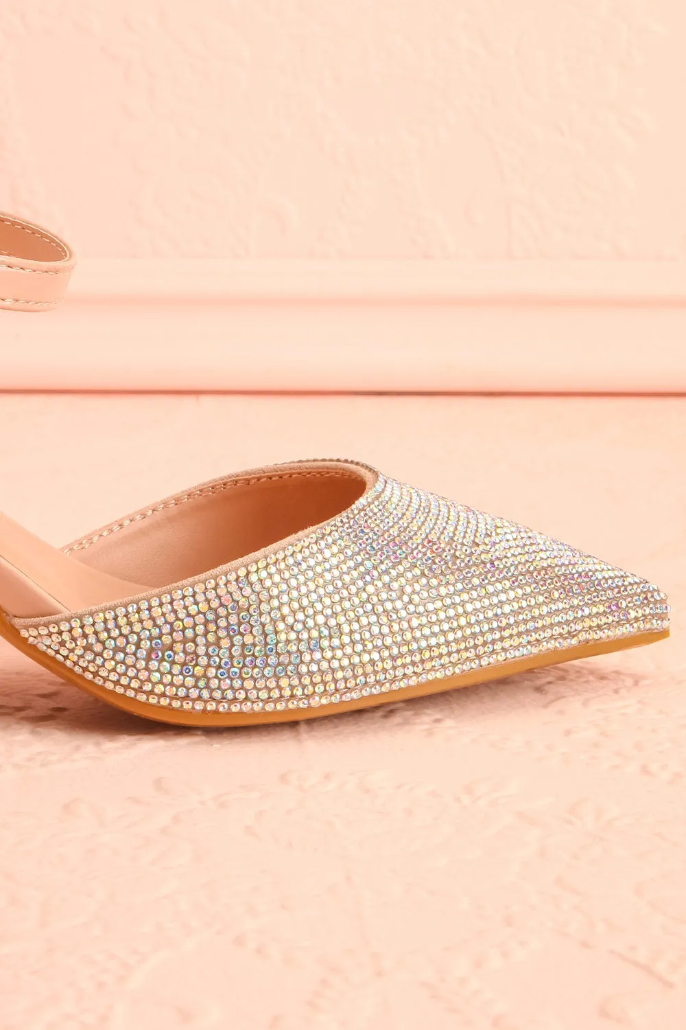 Starlight Beige |Pointed Toe Heel w/ Crystals