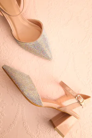 Starlight Beige |Pointed Toe Heel w/ Crystals